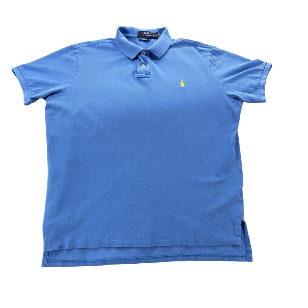 Polo Ralph Lauren Mens Custom Fit Blue Polo Shirt Yellow Pony Logo XL